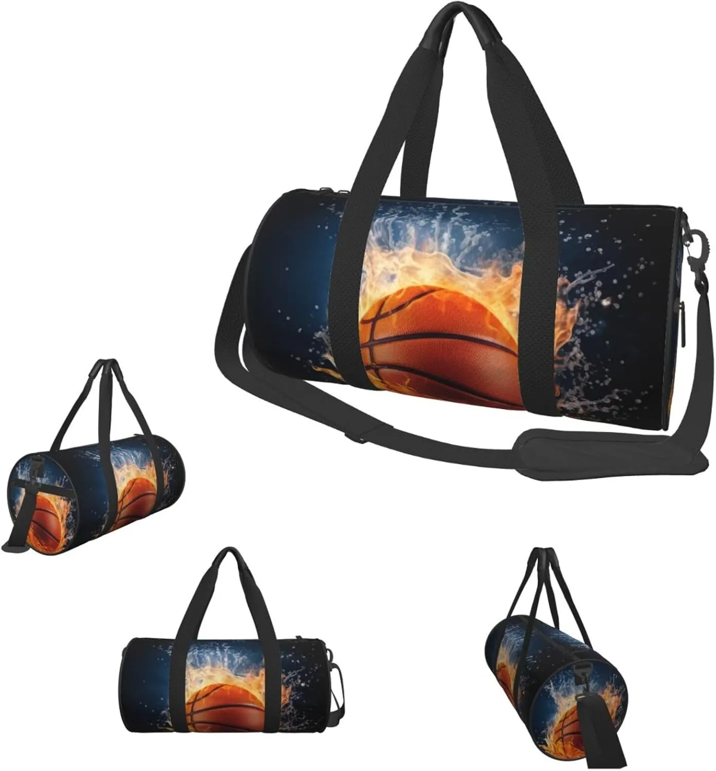 Duffle Bags Basketball on Fire and Water Flame Splashing Gym Bag for Men Women Waterproof Travel Duffle Bags Convertible Carry on Garment Bag for Travel Sports