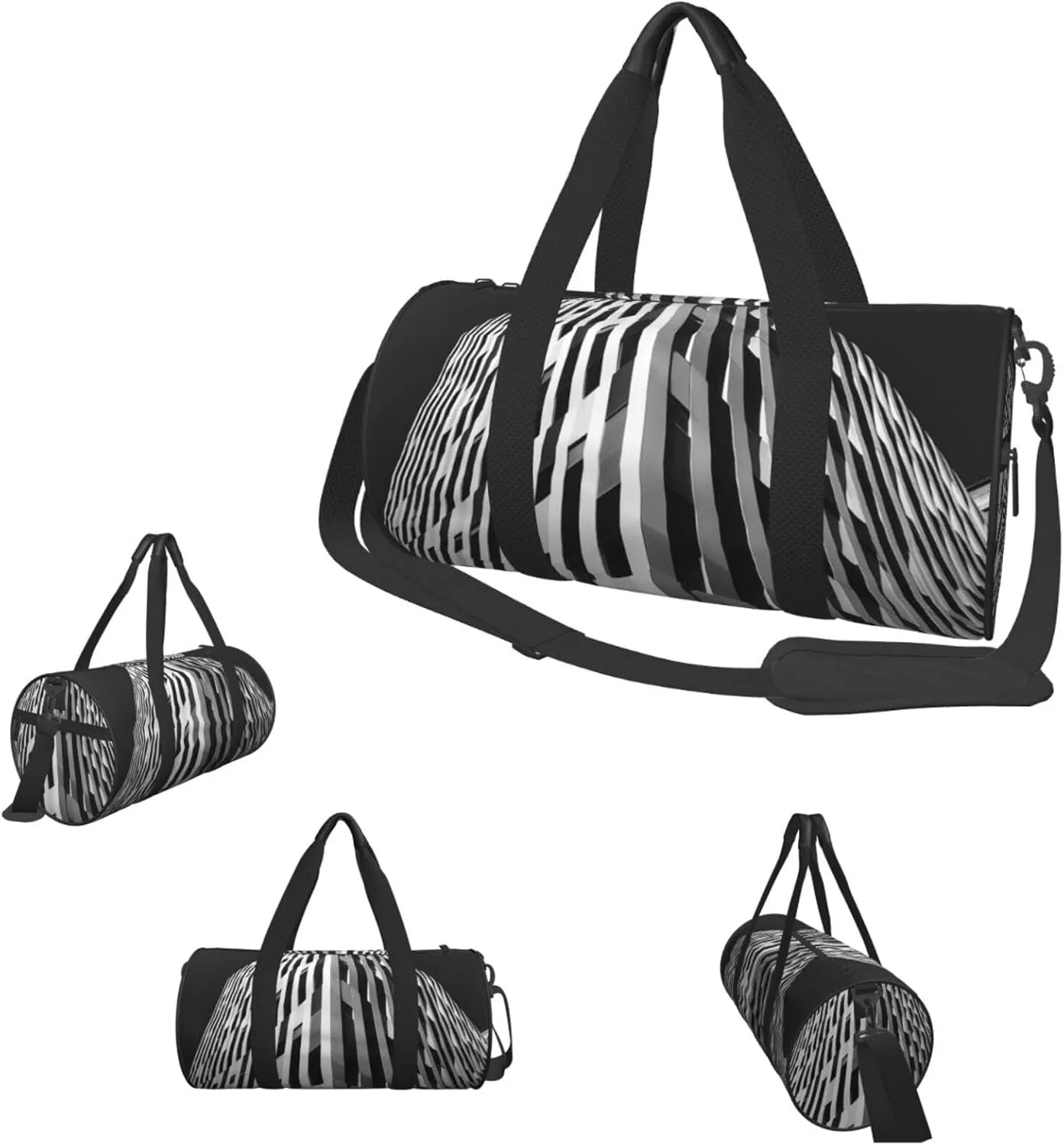 Duffle Bags Black and white striped building Gym Bag for Men Women Waterproof Travel Duffle Bags Convertible Carry on Garment Bag for Travel Sports
