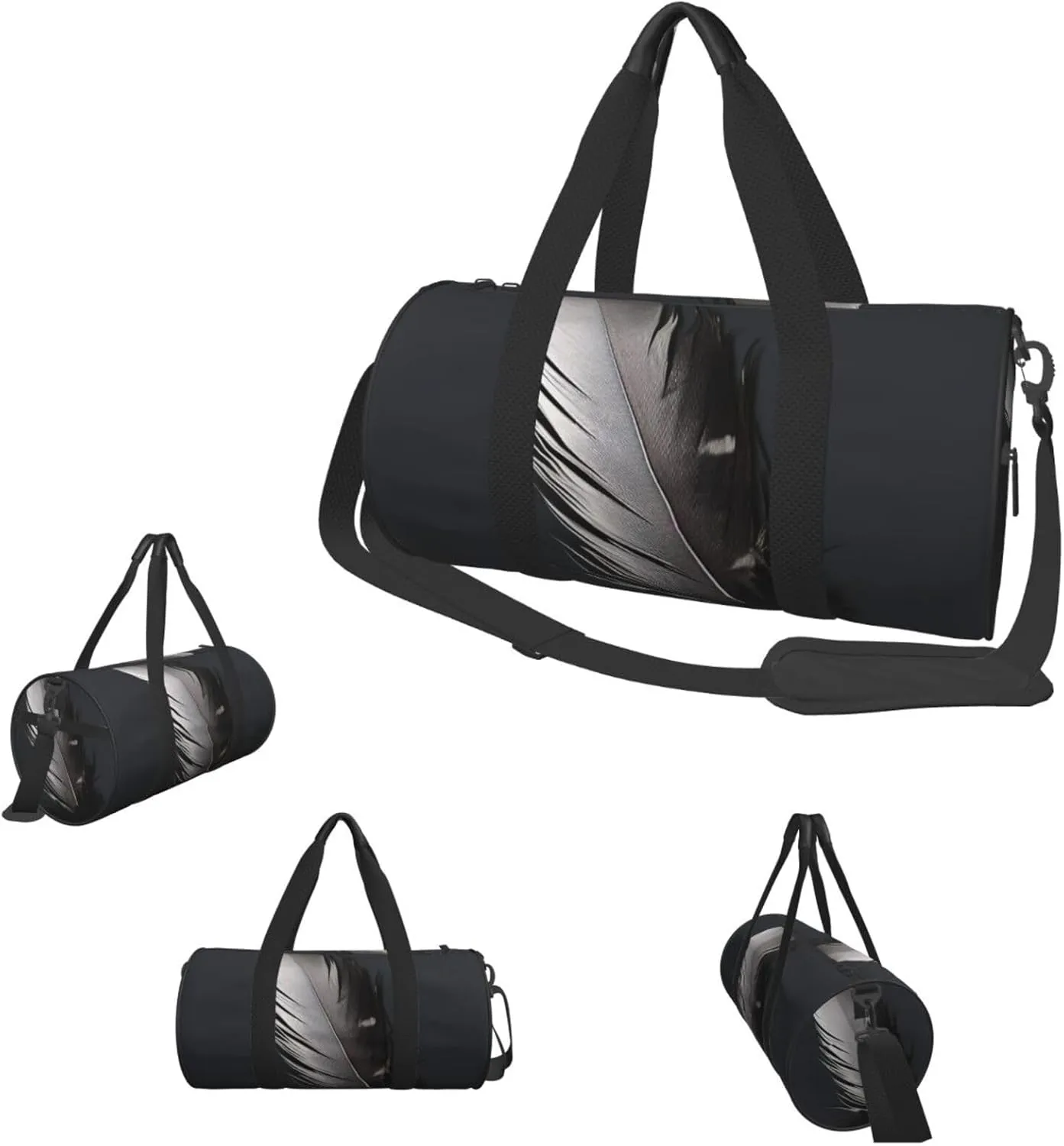 Duffle Bags Black Feather Gym Bag for Men Women Waterproof Travel Duffle Bags Convertible Carry on Garment Bag for Travel Sports