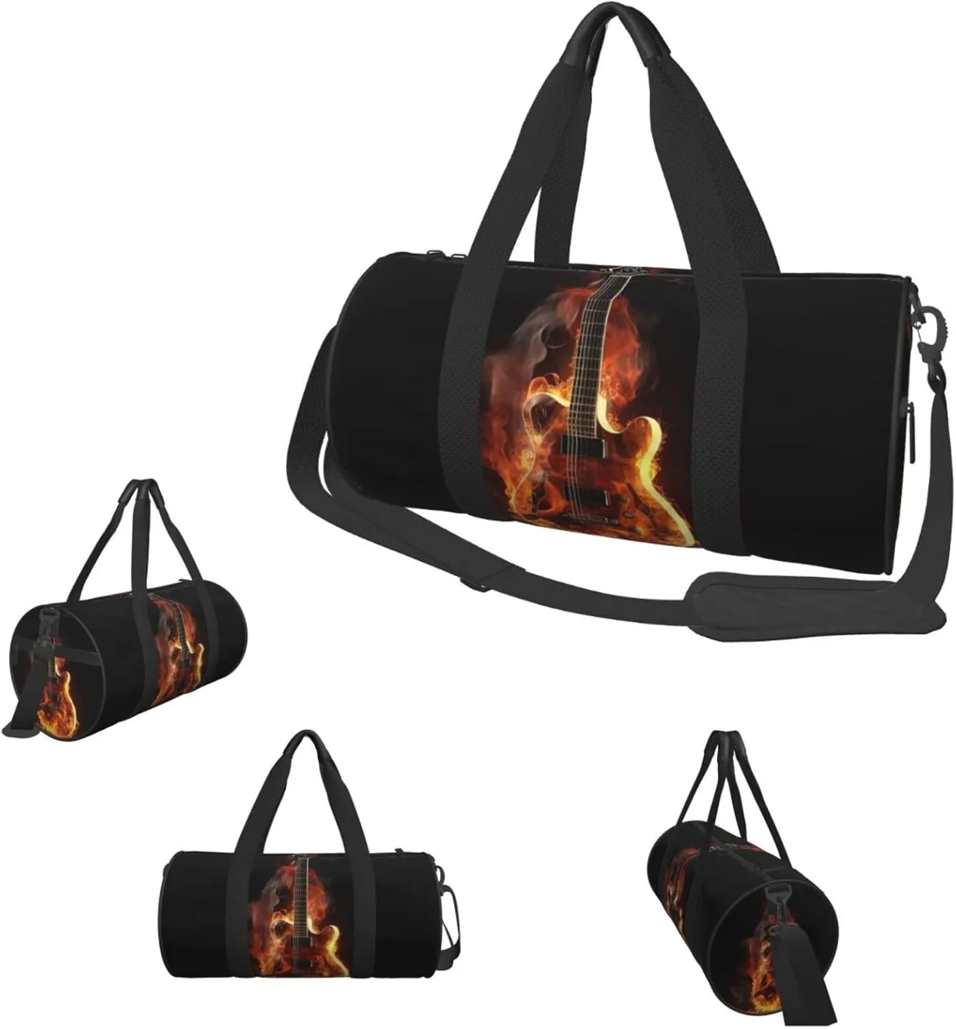 Duffle Bags Fire Guitar Gym Bag for Men Women Waterproof Travel Duffle Bags Convertible Carry on Garment Bag for Travel Sports