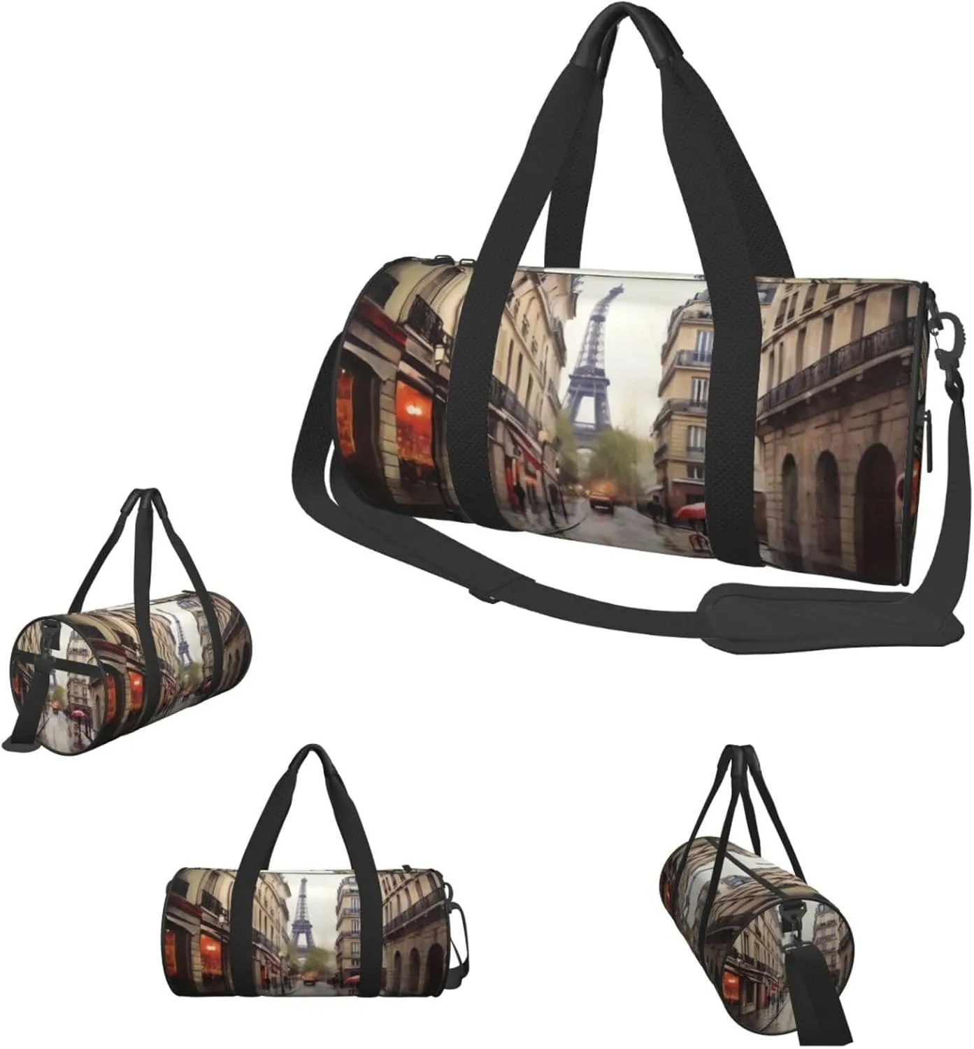Duffle Bags Rainy Street in Paris Gym Bag for Men Women Waterproof Travel Duffle Bags Convertible Carry on Garment Bag for Travel Sports