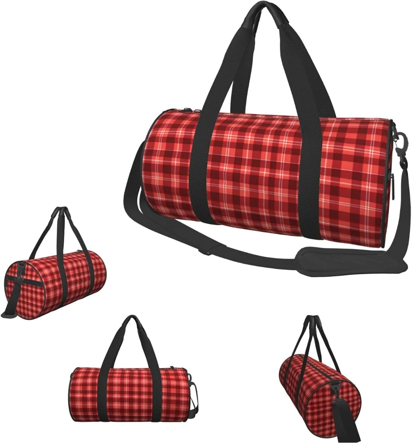 Duffle Bags Red plaid Gym Bag for Men Women Waterproof Travel Duffle Bags Convertible Carry on Garment Bag for Travel Sports