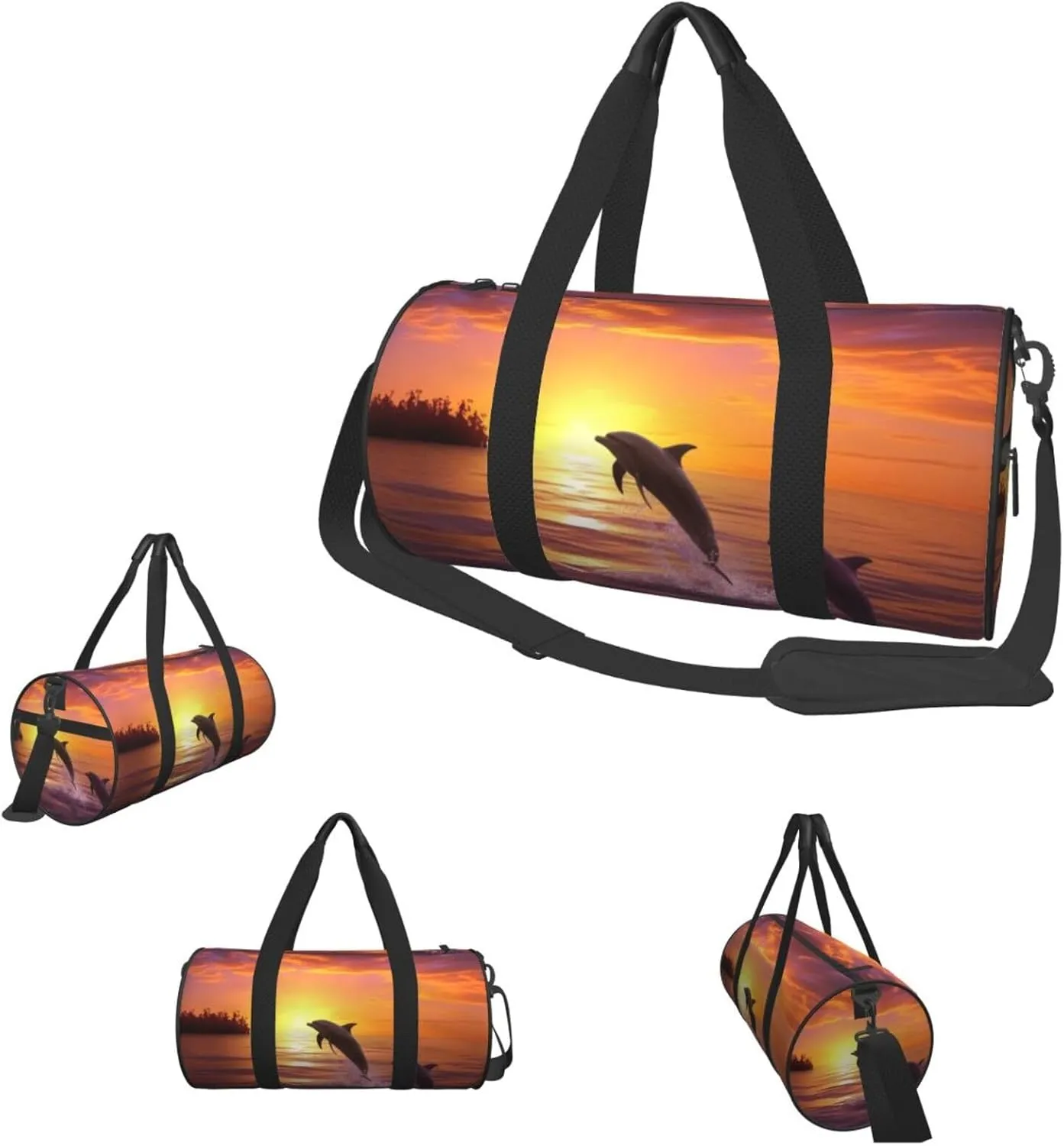 Duffle Bags Sunset dolphins Gym Bag for Men Women Waterproof Travel Duffle Bags Convertible Carry on Garment Bag for Travel Sports
