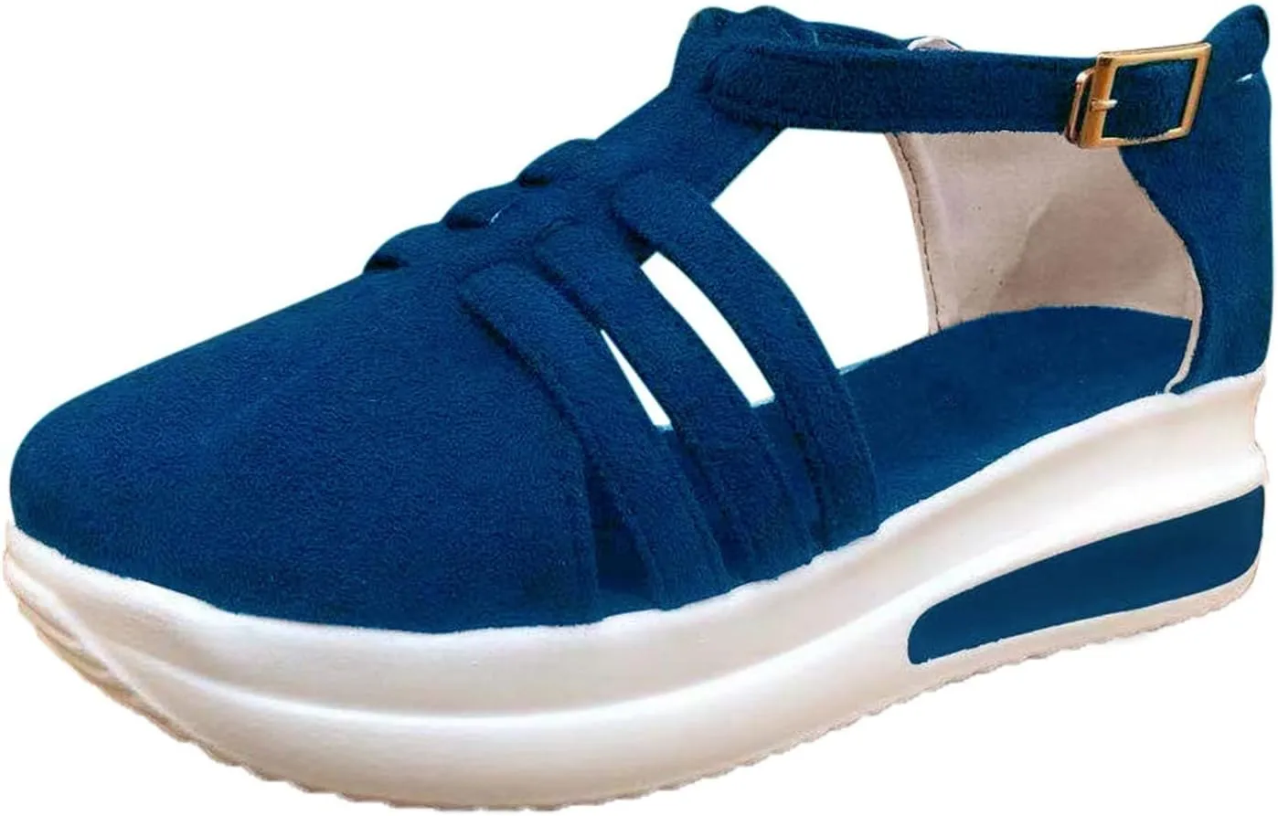 Eduavar Platform Sandals Women Casual, Closed Toe Sandals Women Summer Comfortable Platform Sports Sandals with Buckle Strap