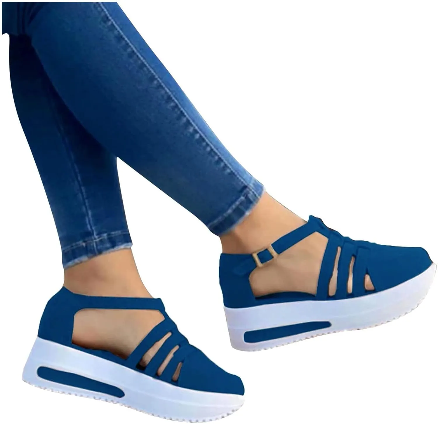 Eduavar Platform Sandals Women Casual, Closed Toe Sandals Women Summer Comfortable Platform Sports Sandals with Buckle Strap