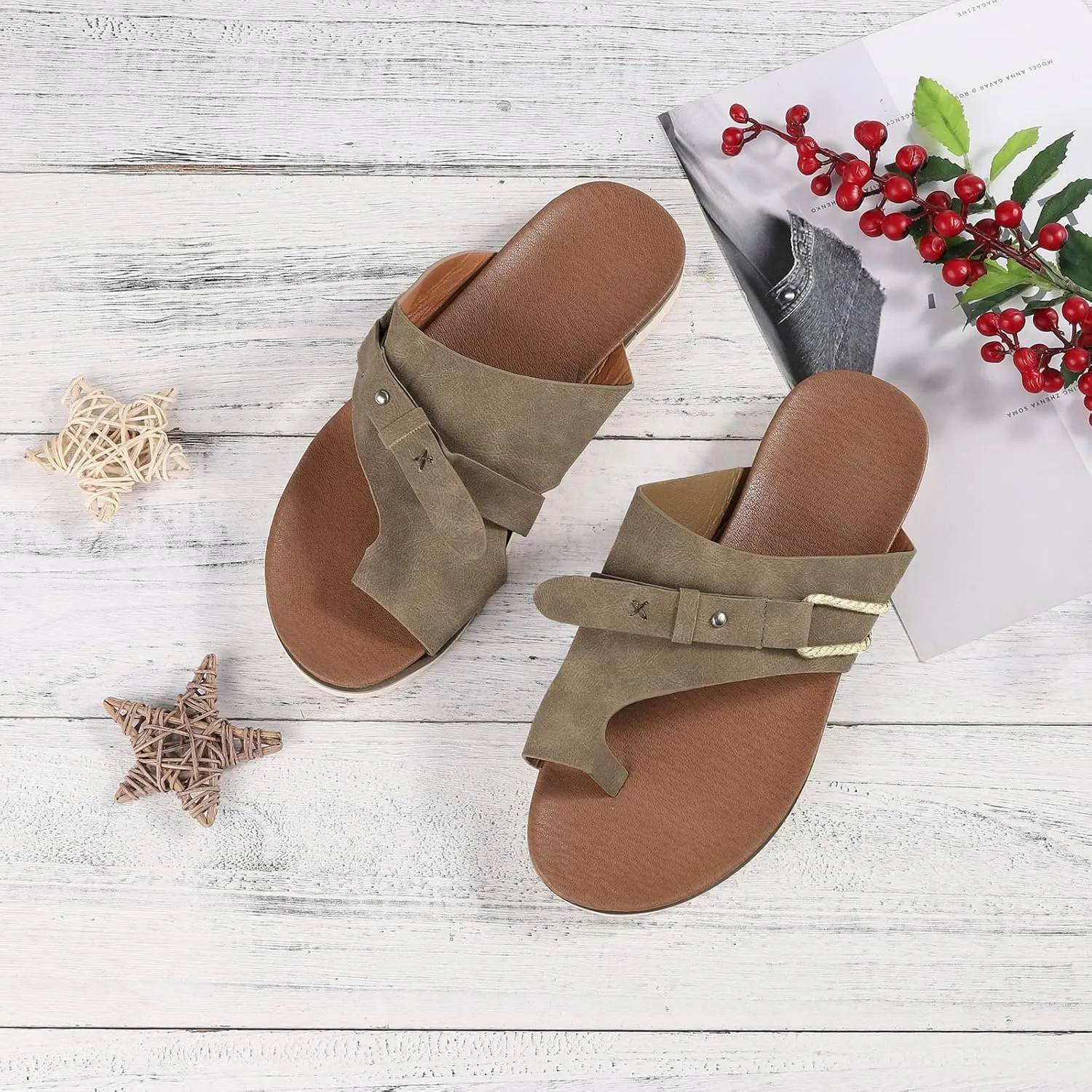 Eduavar Sandals for Women Dressy Summer, Flat Sandals for Women Summer Ring Toe Flip Flops Breathable Travel Beach Sandals