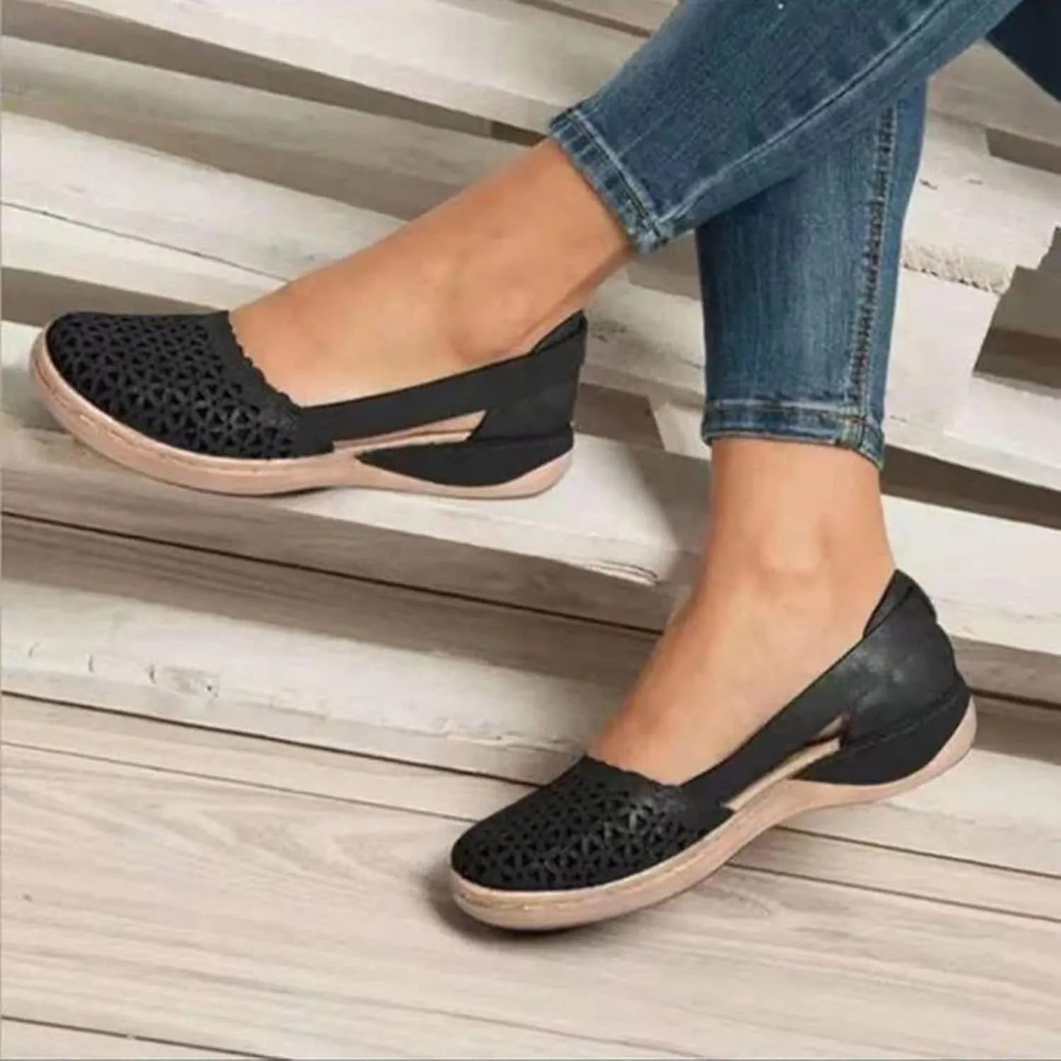 Eduavar Walking Sandals Women, Sandals Women Dressy Summer Close Toed Sandals Hollow Out Wedges Comfy Sandals Shoes