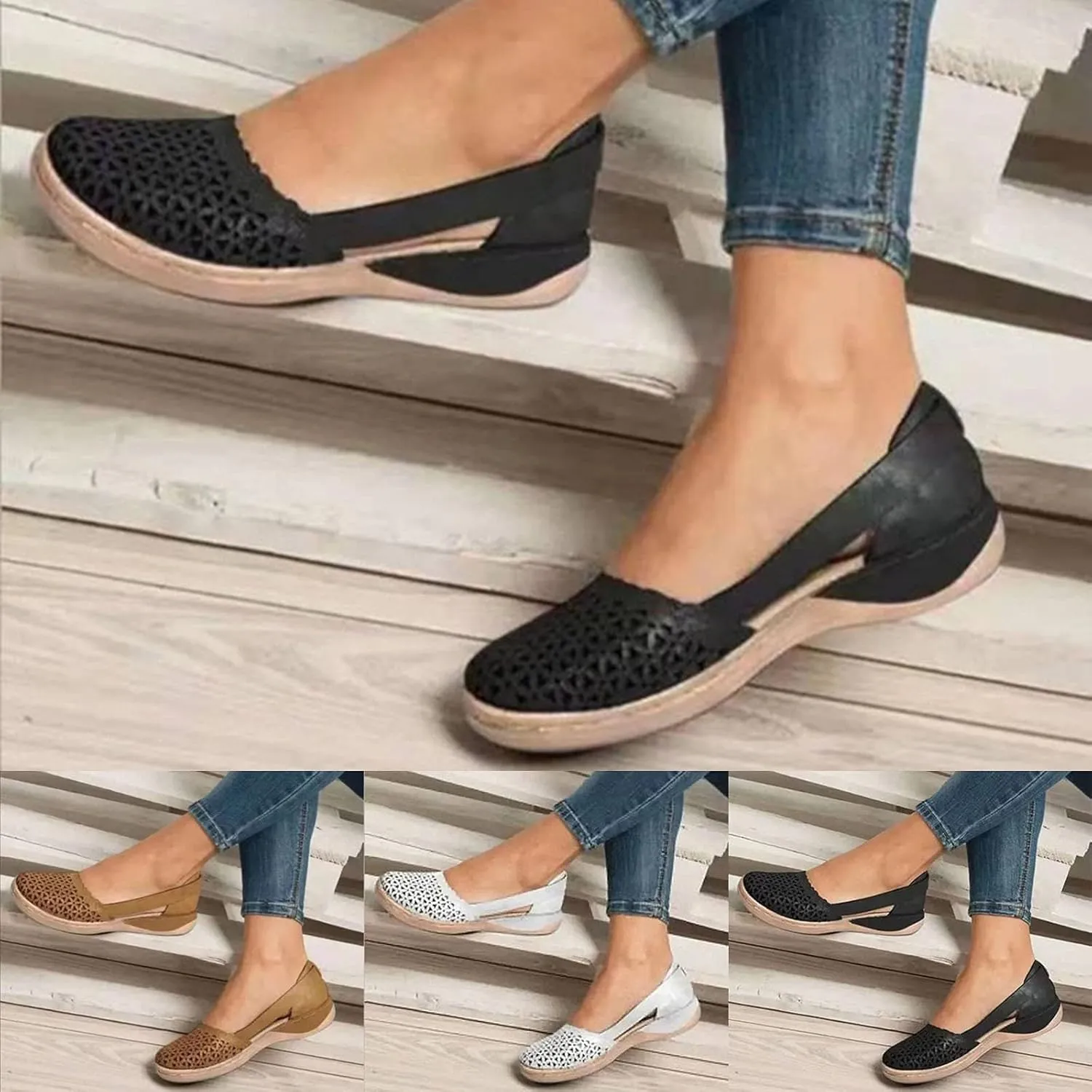 Eduavar Walking Sandals Women, Sandals Women Dressy Summer Close Toed Sandals Hollow Out Wedges Comfy Sandals Shoes