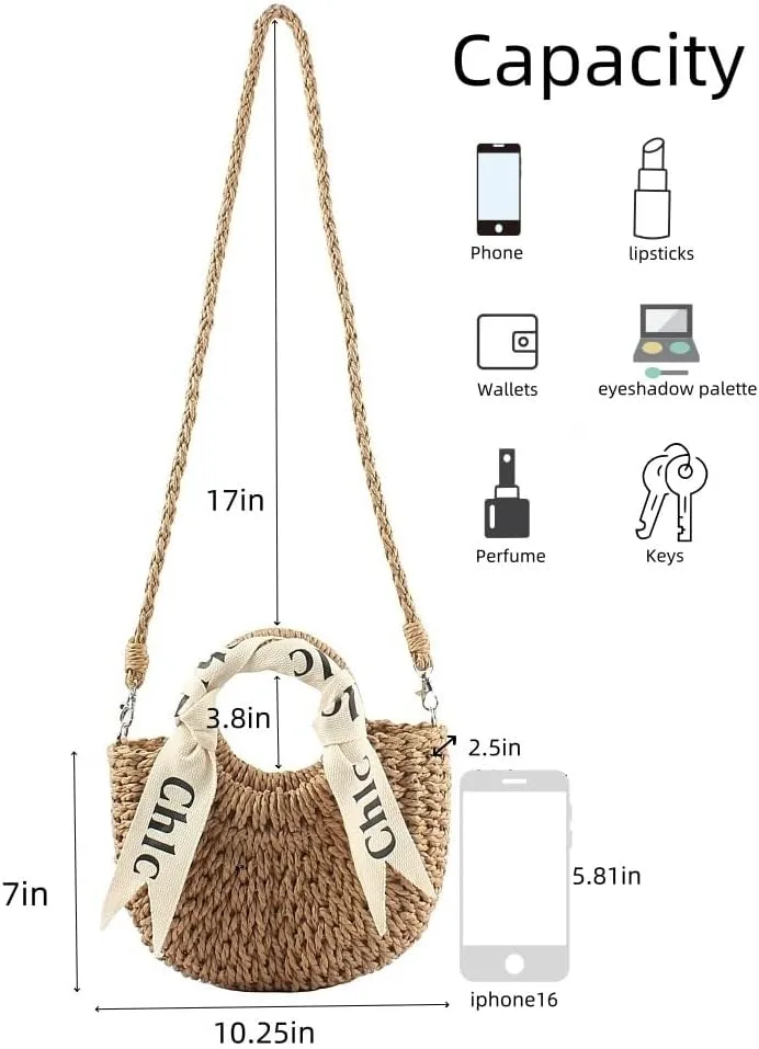 Eiyye Women's Shoulder Handbag Straw Beach Bag Woven Bag Handbag Purse Summer Beach Bag, Khaki