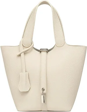 Elegant PU Leather Bucket Bag for Women Lock Design Tote Shoulder Handbag for Work Travel Party and Daily Use