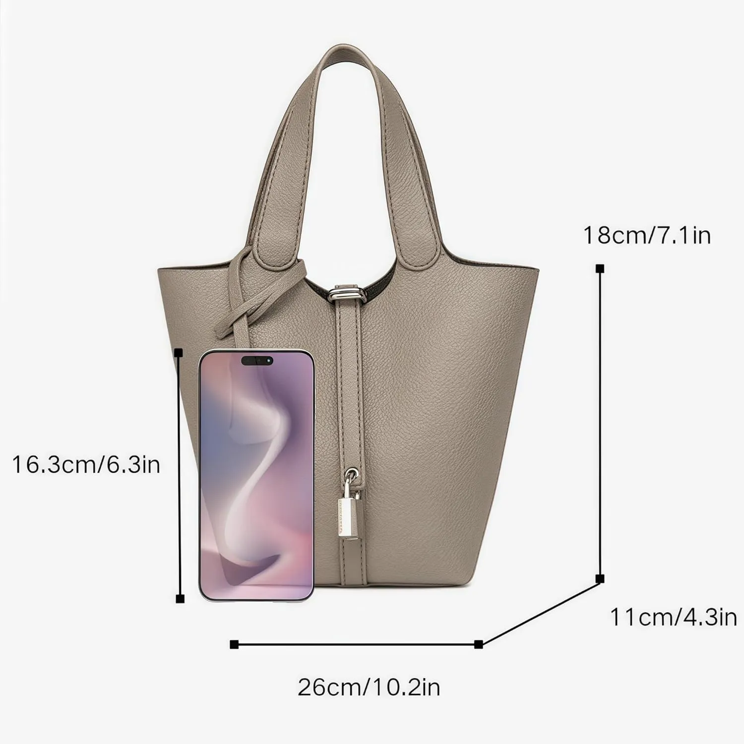 Elegant PU Leather Bucket Bag for Women Lock Design Tote Shoulder Handbag for Work Travel Party and Daily Use
