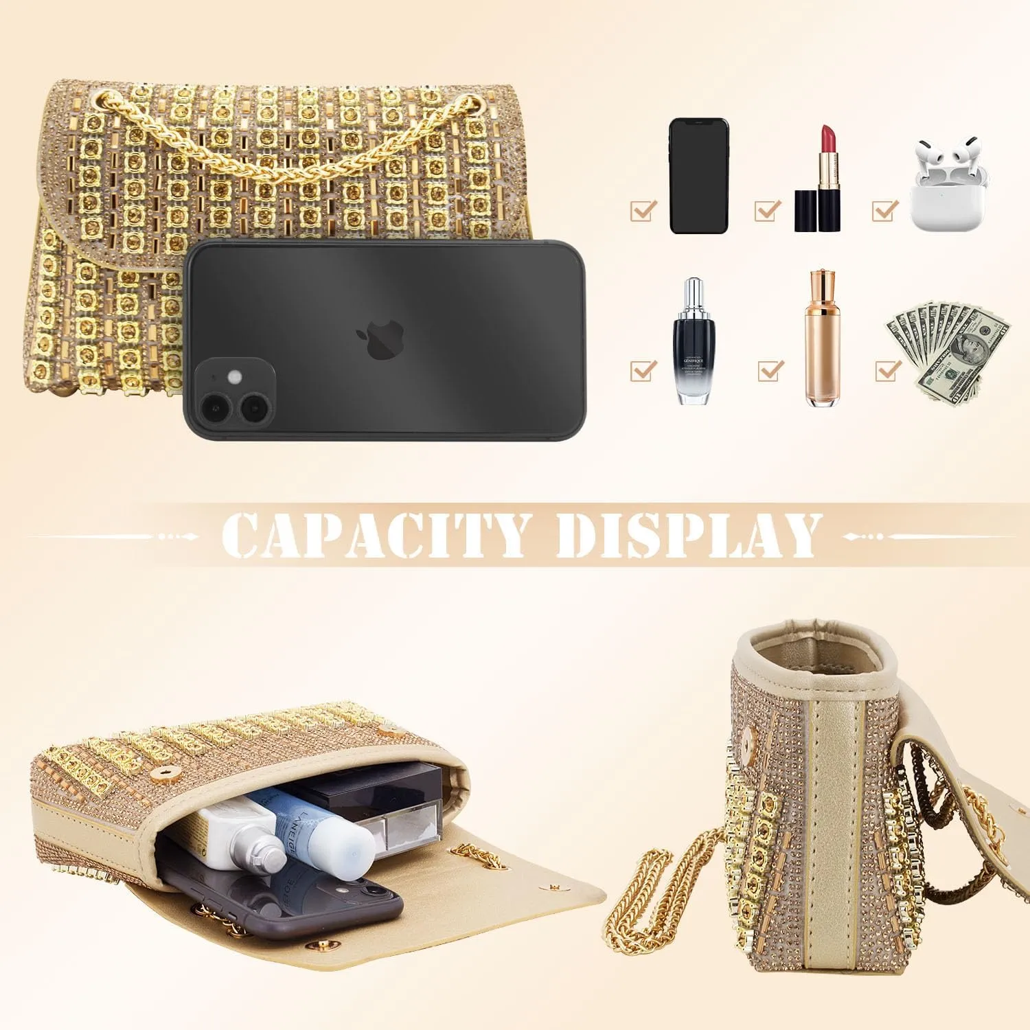 Evening Bag Clutch Purses for Women Shoulder Bag Crossbody Bag Purses Handbag Crystals Rhinestone Clutch Purse