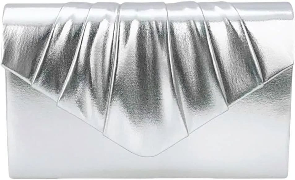 Evening Clutch Purses For Women-Pleated Envelope Clutch Handbag with Detachable Chain