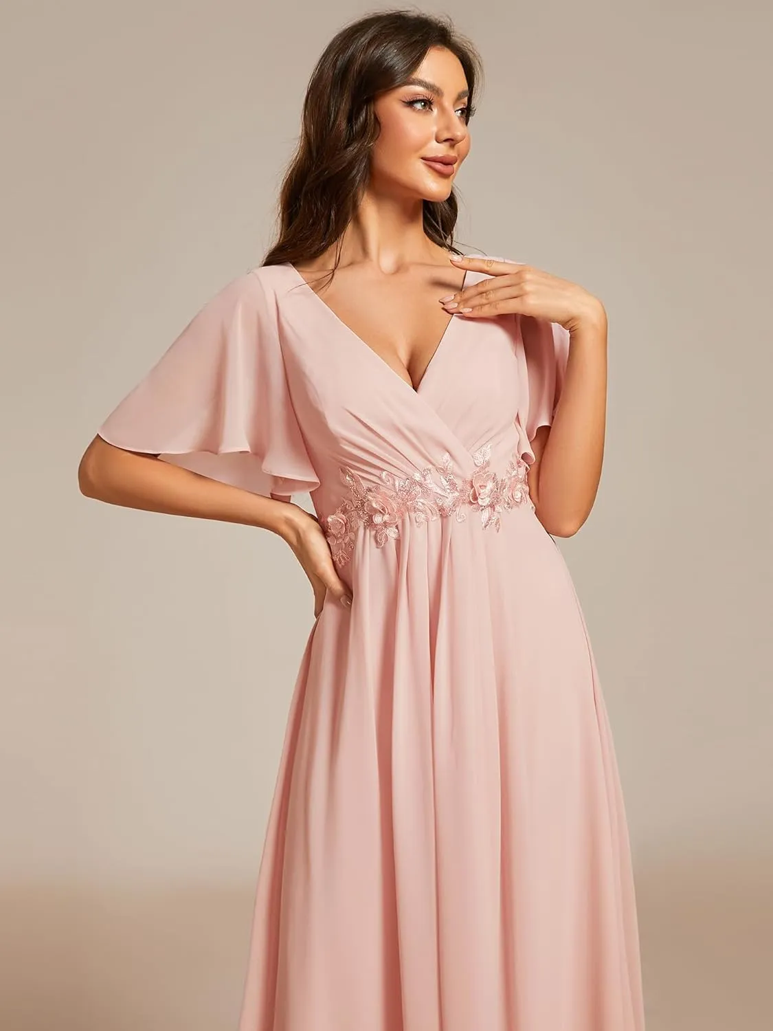 Ever-Pretty Women's Cocktail Dresses V Neck A-Line Elastic High Waist Wedding Guest Evening Party Maxi Dress 02093