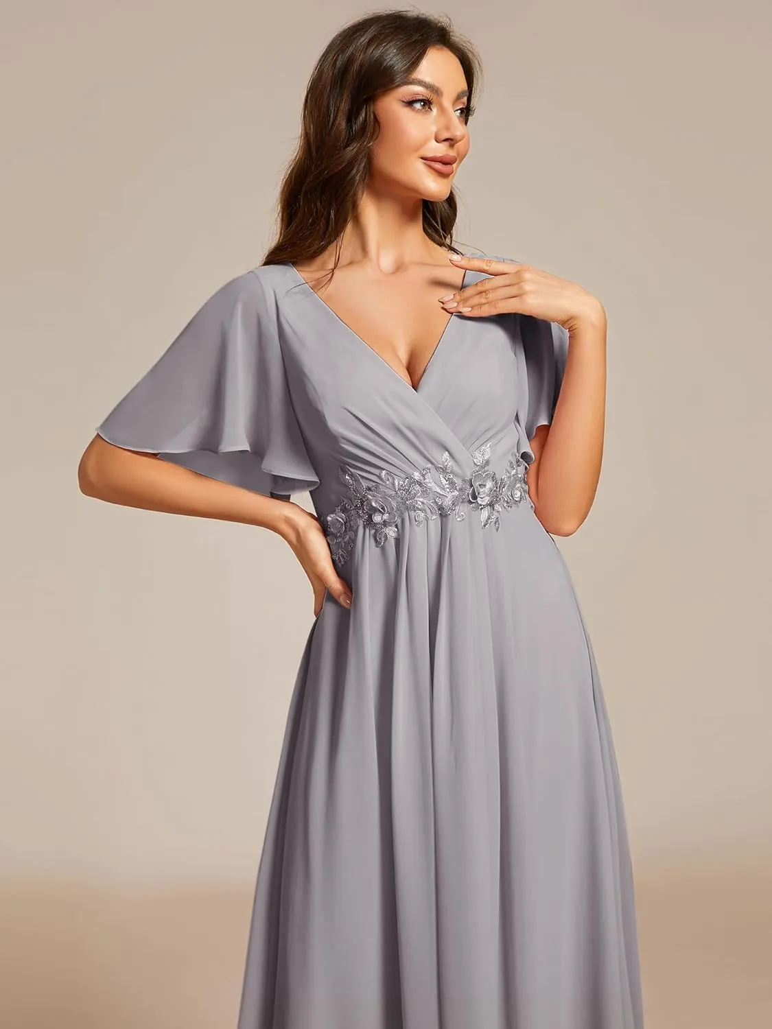 Ever-Pretty Women's Cocktail Dresses V Neck A-Line Elastic High Waist Wedding Guest Evening Party Maxi Dress 02093