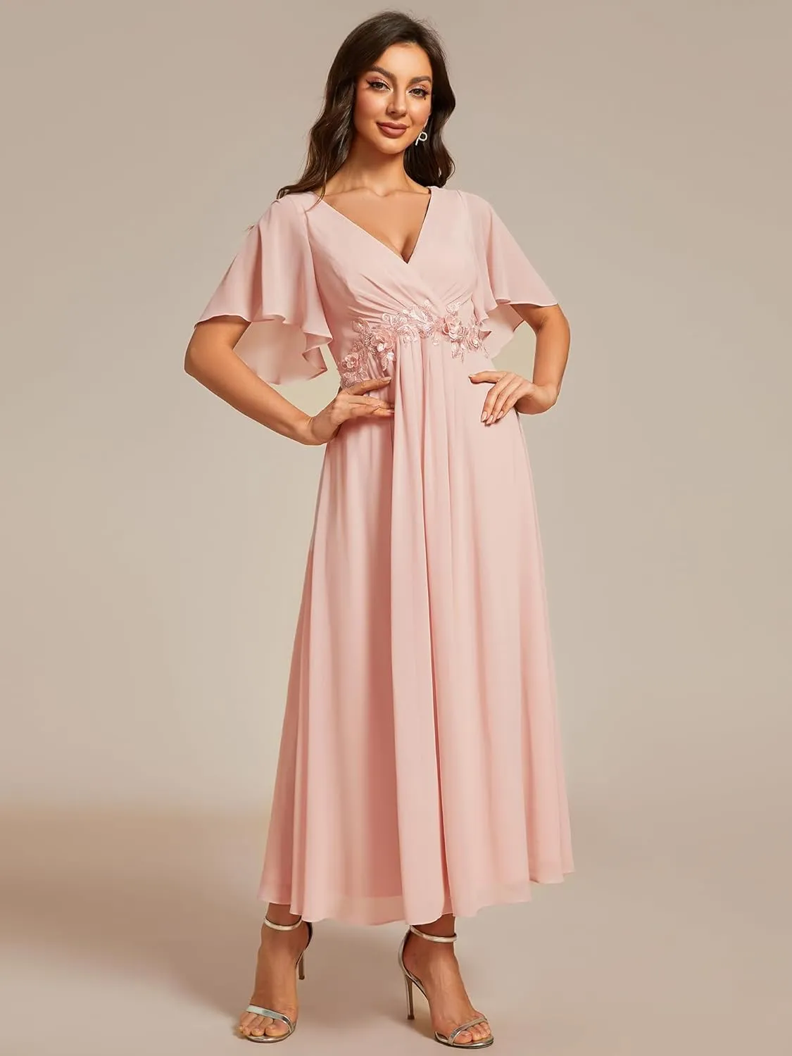 Ever-Pretty Women's Cocktail Dresses V Neck A-Line Elastic High Waist Wedding Guest Evening Party Maxi Dress 02093