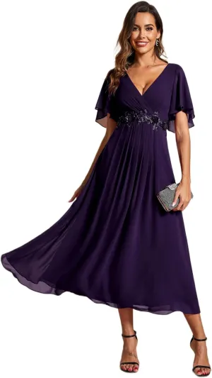 Ever-Pretty Women's Cocktail Dresses V Neck A-Line Elastic High Waist Wedding Guest Evening Party Maxi Dress 02093