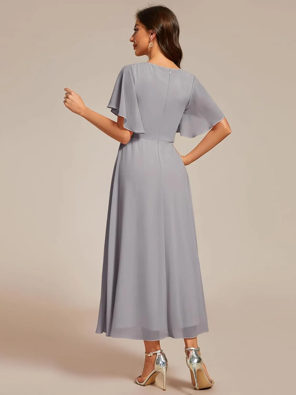 Ever-Pretty Women's Cocktail Dresses V Neck A-Line Elastic High Waist Wedding Guest Evening Party Maxi Dress 02093