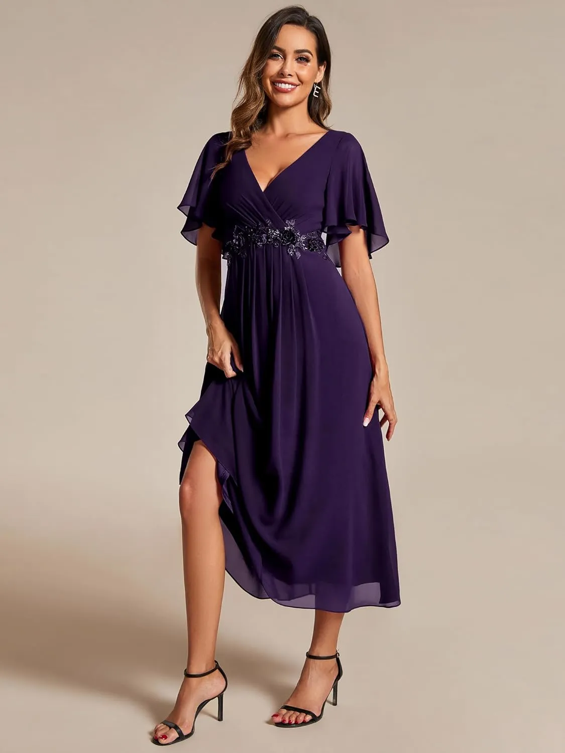 Ever-Pretty Women's Cocktail Dresses V Neck A-Line Elastic High Waist Wedding Guest Evening Party Maxi Dress 02093