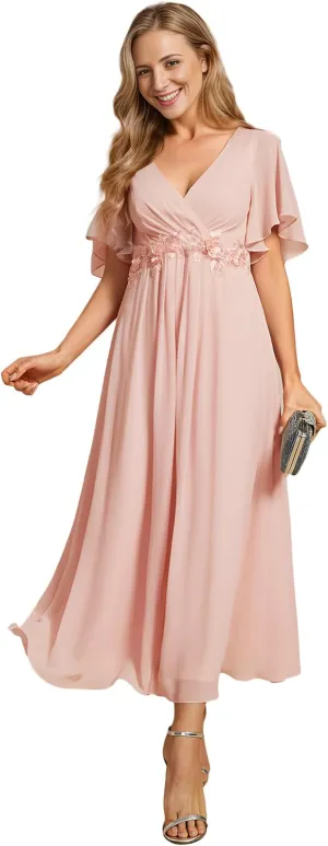 Ever-Pretty Women's Cocktail Dresses V Neck A-Line Elastic High Waist Wedding Guest Evening Party Maxi Dress 02093