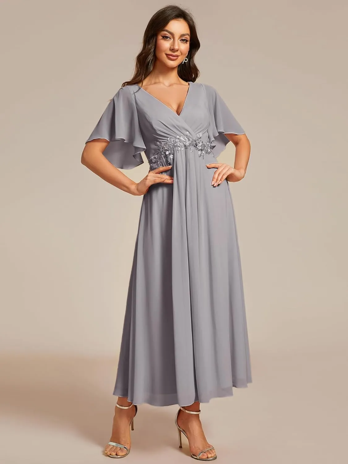 Ever-Pretty Women's Cocktail Dresses V Neck A-Line Elastic High Waist Wedding Guest Evening Party Maxi Dress 02093