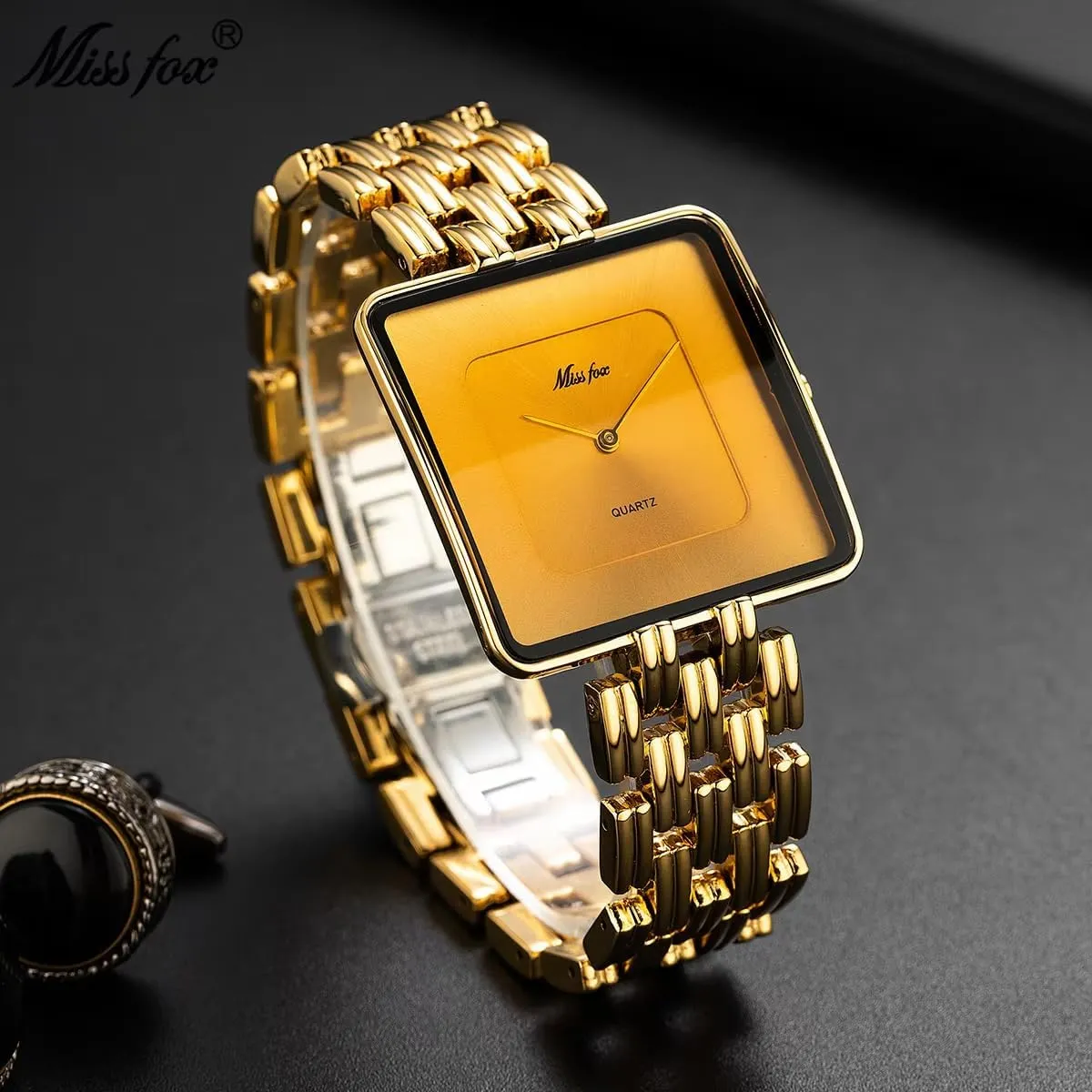 FANMIS Men's Classic Square Quartz Wrist Watch Minimalist Gold Watch Business Waterproof Watches Stylish Design with Classic Timekeeping