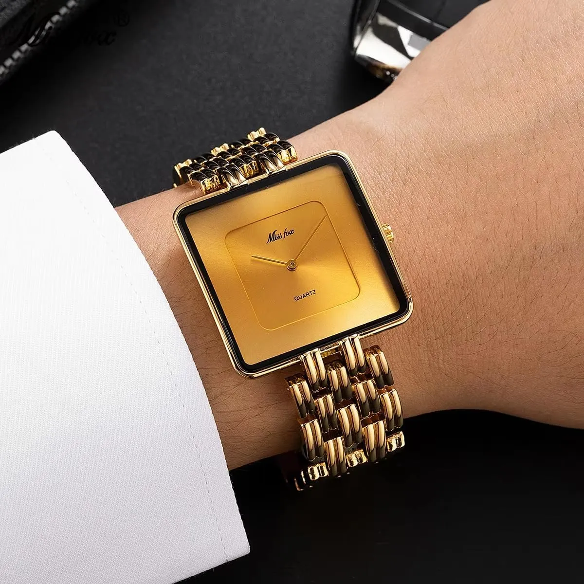 FANMIS Men's Classic Square Quartz Wrist Watch Minimalist Gold Watch Business Waterproof Watches Stylish Design with Classic Timekeeping