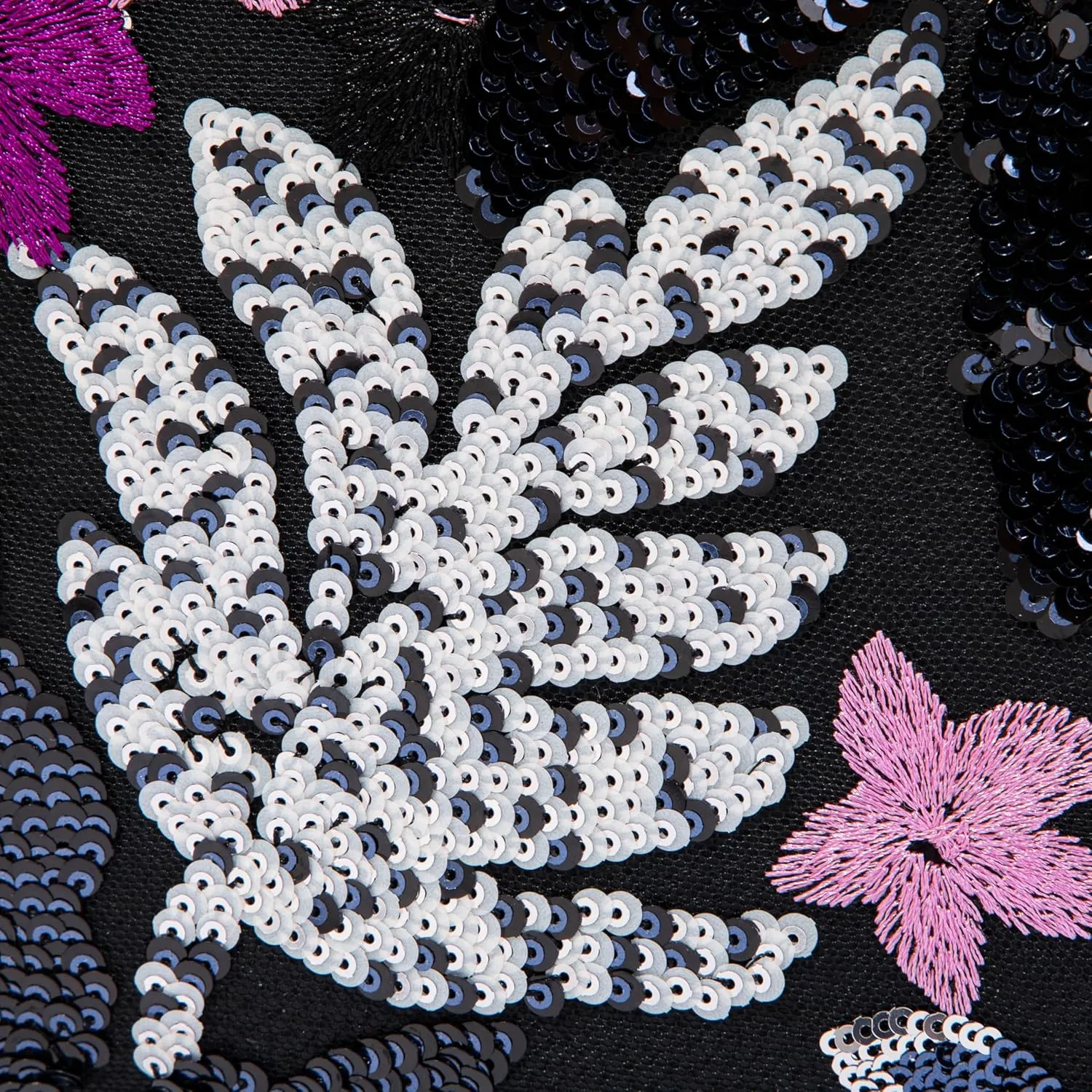 Faux Leather Box Sequin Embroidered Floral Top Handle Bag with Charms for Wedding Party