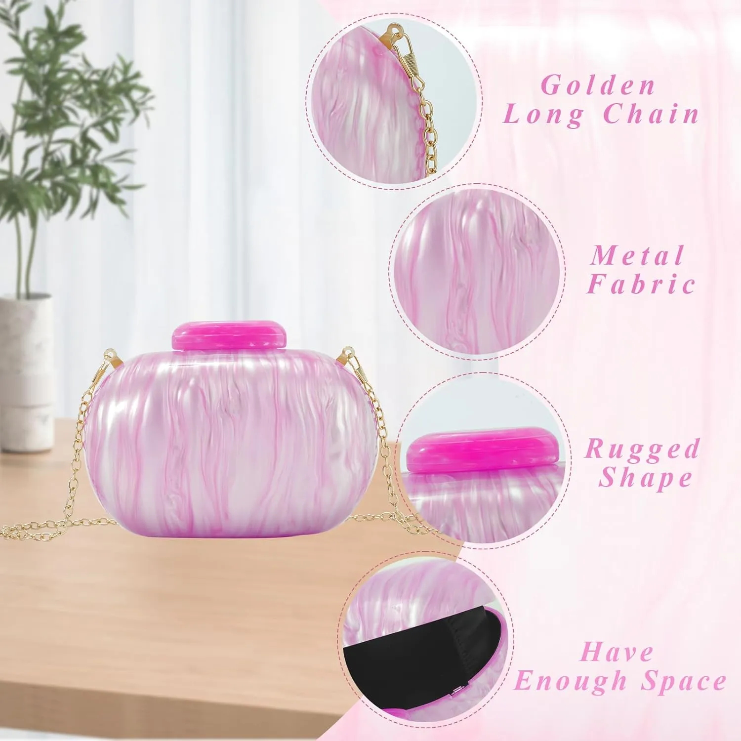 Fecialy Acrylic Clutch Purse for Women Marble Handbags Shell Shape Crossbody Bag Chic Evening Bag for Wedding Party