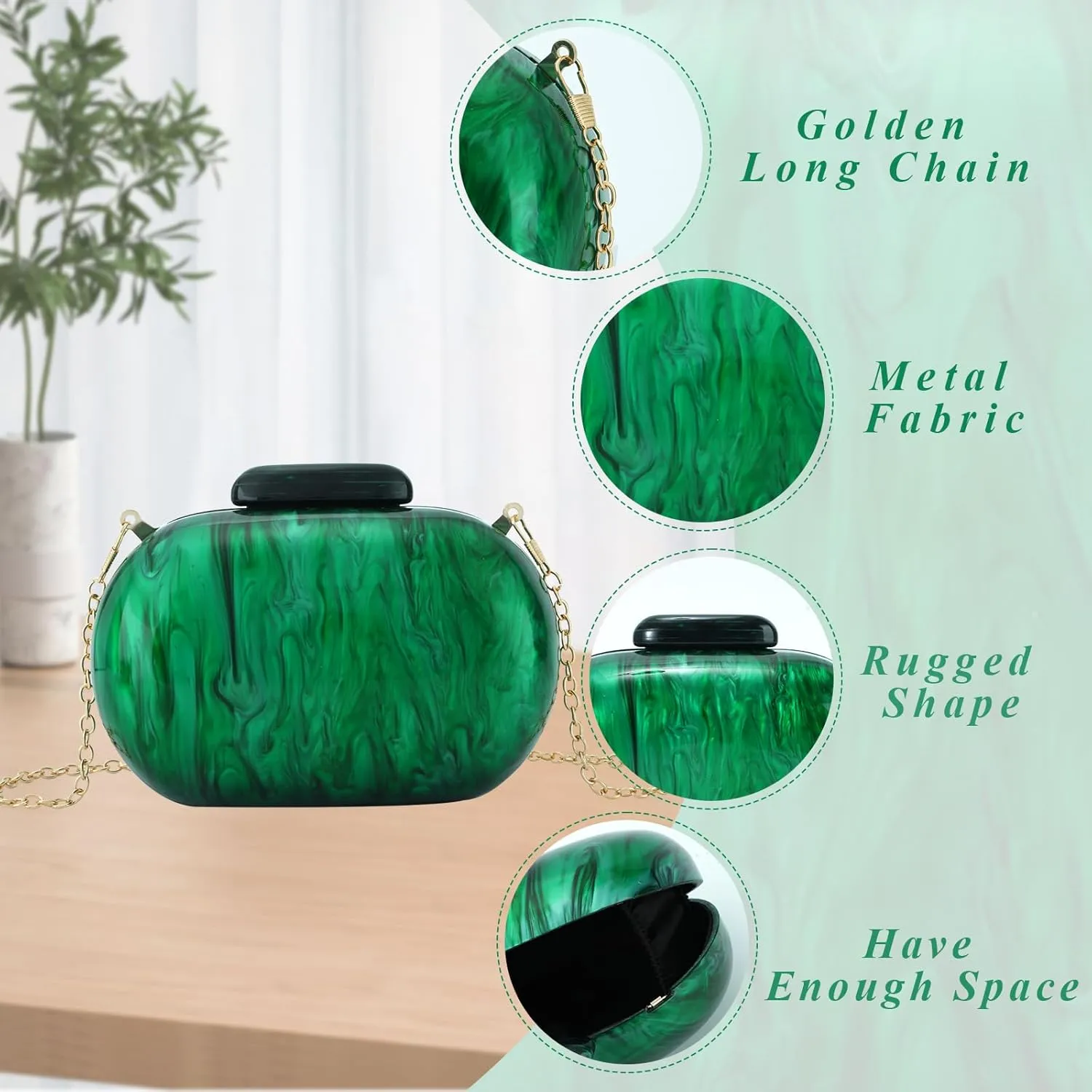 Fecialy Acrylic Clutch Purse for Women Marble Handbags Shell Shape Crossbody Bag Chic Evening Bag for Wedding Party