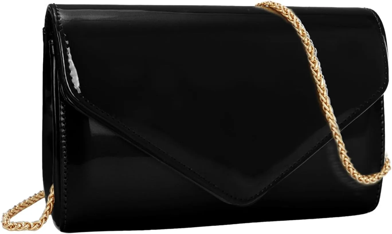 Fecialy Evening Clutch Purse for Women Mirrored Metallic Faux Leather Handbag Envelope Bag Wedding Formal Party Handbag