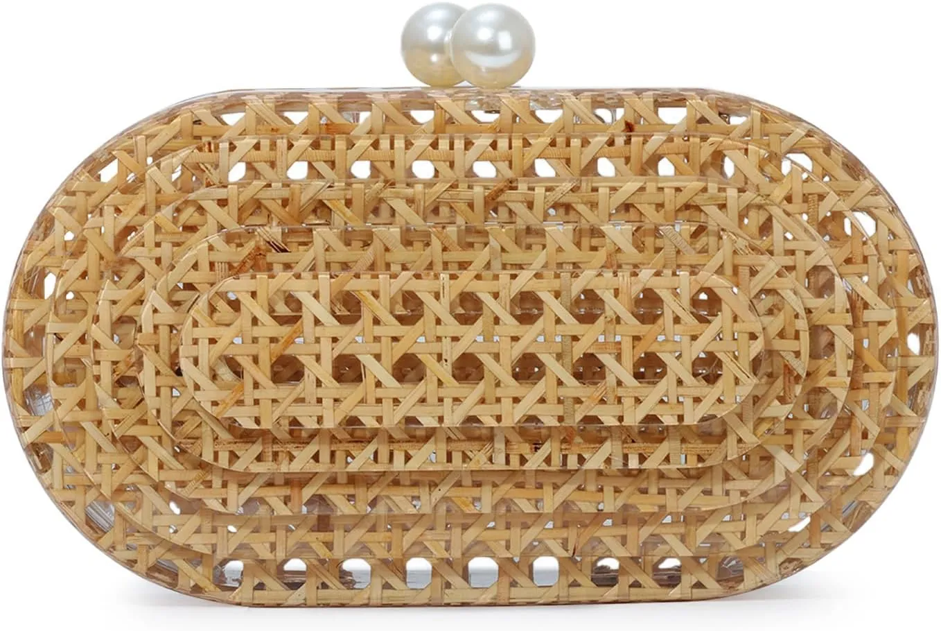 Fecialy Women Acrylic Clutch Purse Rattan Woven Pattern Handbag Shell Shape Crossbody Bag Chic Evening Bag