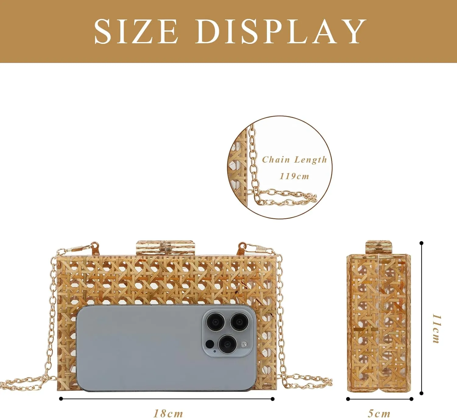 Fecialy Women Acrylic Clutch Purse Rattan Woven Pattern Handbag Square Box Crossbody Bag Chic Evening Bag