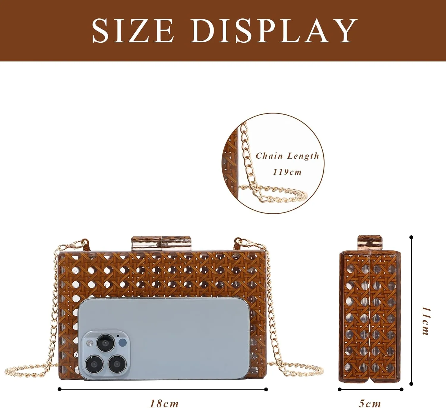 Fecialy Women Acrylic Clutch Purse Rattan Woven Pattern Handbag Square Box Crossbody Bag Chic Evening Bag