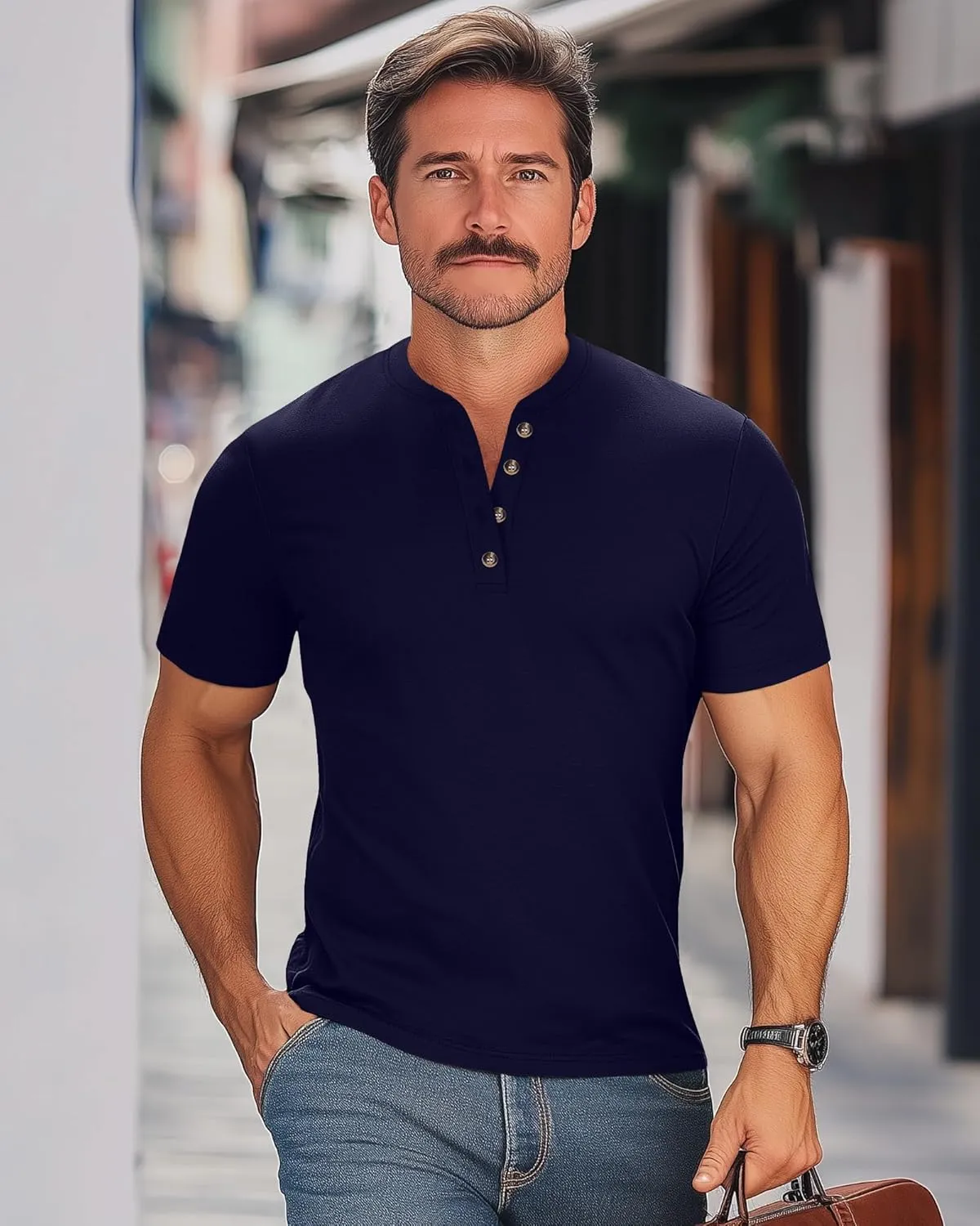 Ficerd 3 Pack Men's Henley T-Shirts Cotton Short Sleeve Casual Basic Tees Summer Loose Fit Oversized Solid Tops