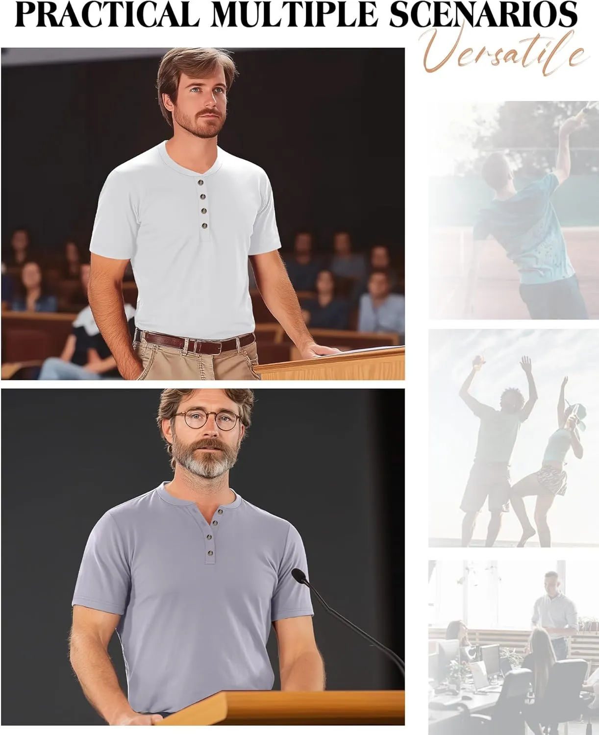 Ficerd 3 Pack Men's Henley T-Shirts Cotton Short Sleeve Casual Basic Tees Summer Loose Fit Oversized Solid Tops