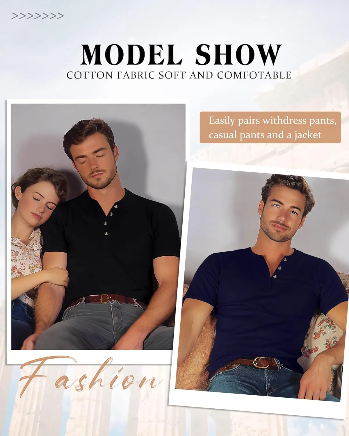 Ficerd 3 Pack Men's Henley T-Shirts Cotton Short Sleeve Casual Basic Tees Summer Loose Fit Oversized Solid Tops