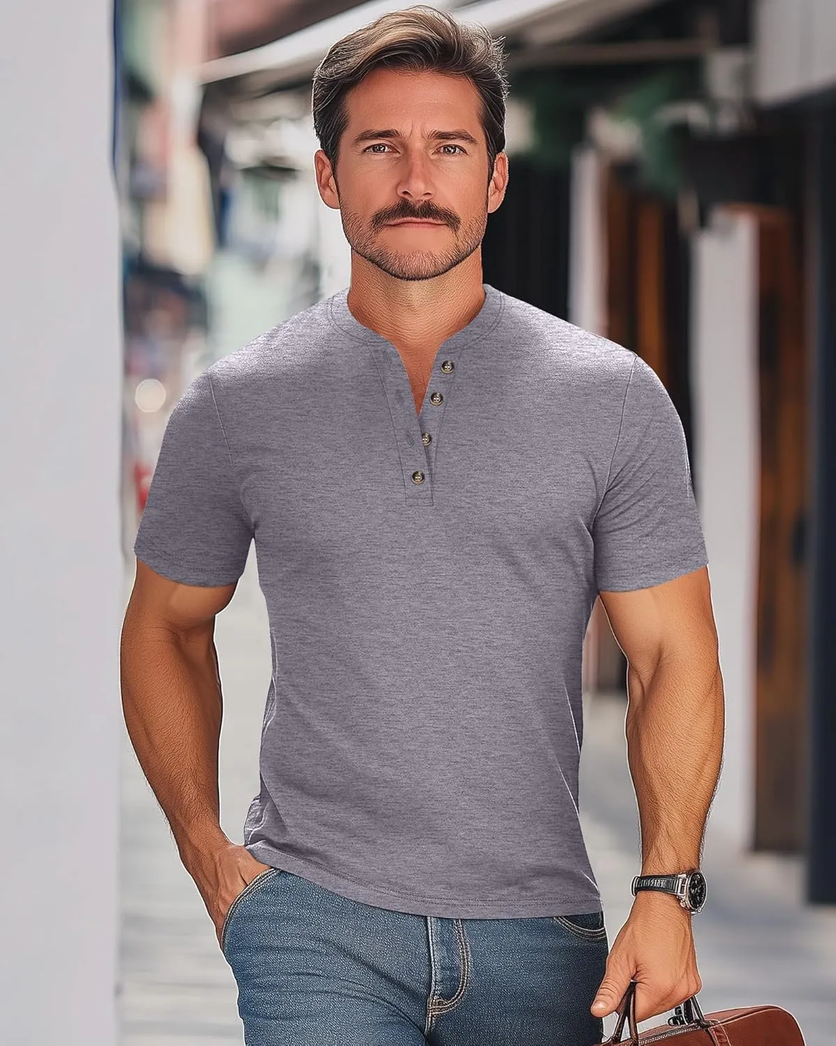 Ficerd 3 Pack Men's Henley T-Shirts Cotton Short Sleeve Casual Basic Tees Summer Loose Fit Oversized Solid Tops