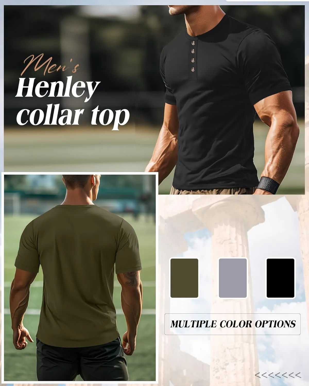 Ficerd 3 Pack Men's Henley T-Shirts Cotton Short Sleeve Casual Basic Tees Summer Loose Fit Oversized Solid Tops