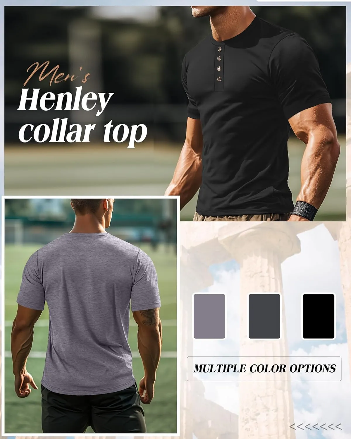 Ficerd 3 Pack Men's Henley T-Shirts Cotton Short Sleeve Casual Basic Tees Summer Loose Fit Oversized Solid Tops