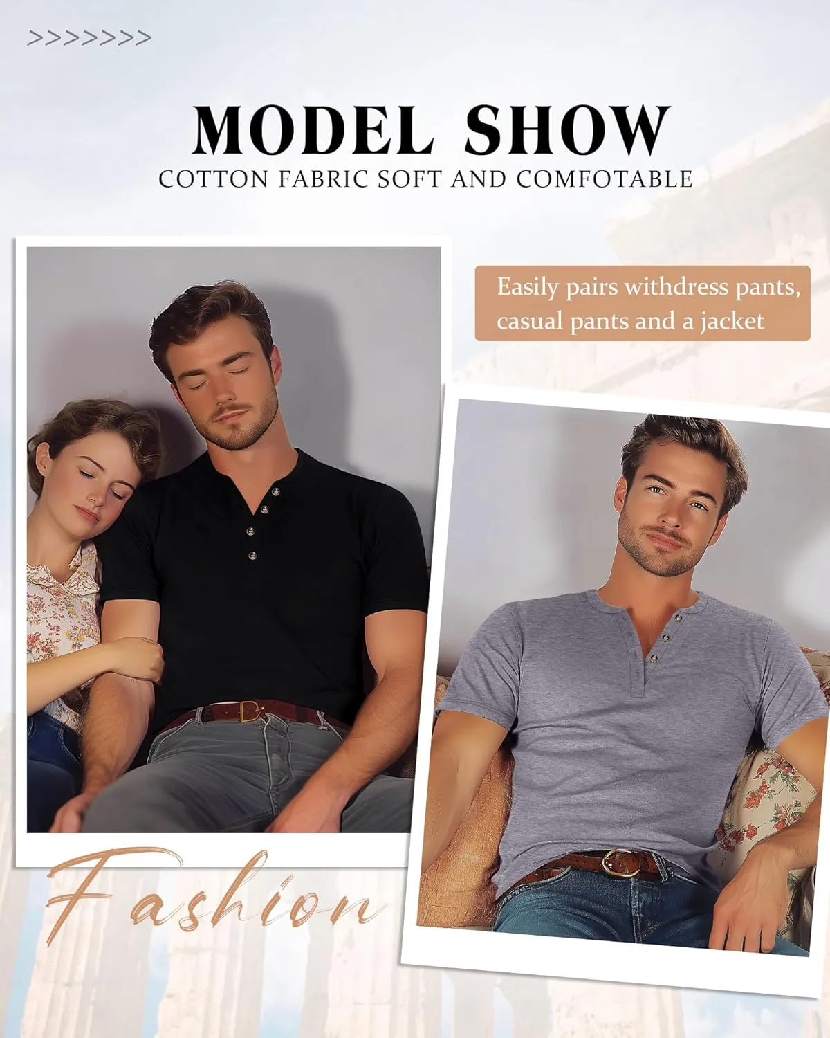 Ficerd 3 Pack Men's Henley T-Shirts Cotton Short Sleeve Casual Basic Tees Summer Loose Fit Oversized Solid Tops