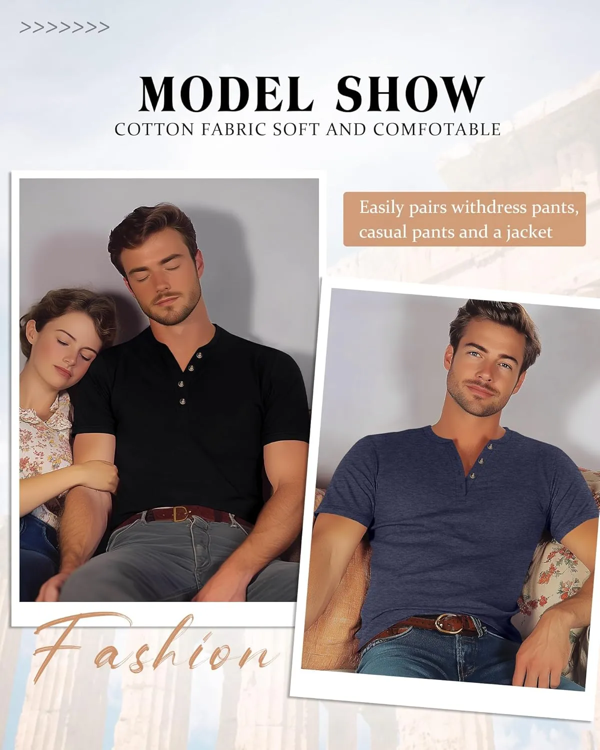 Ficerd 3 Pack Men's Henley T-Shirts Cotton Short Sleeve Casual Basic Tees Summer Loose Fit Oversized Solid Tops