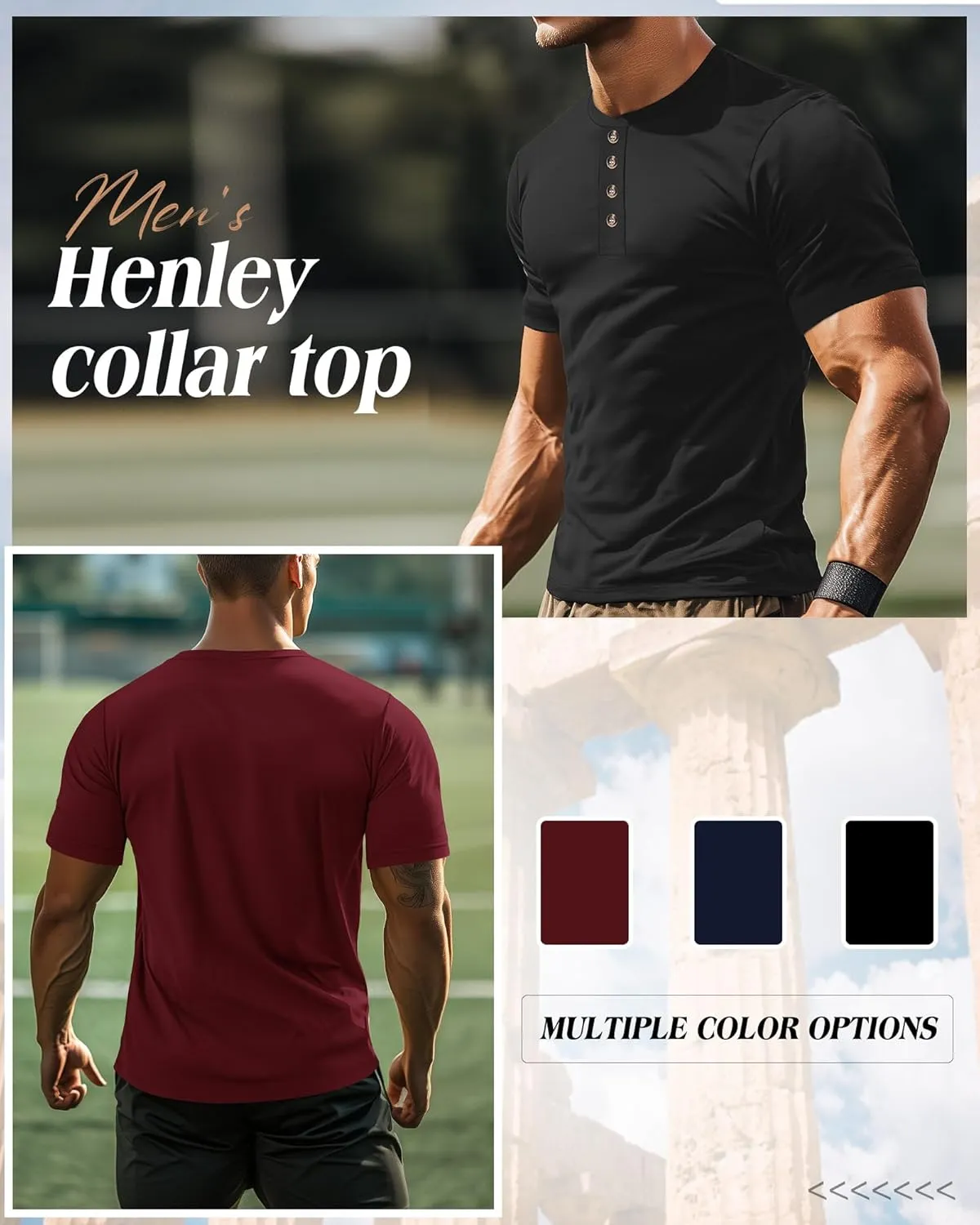 Ficerd 3 Pack Men's Henley T-Shirts Cotton Short Sleeve Casual Basic Tees Summer Loose Fit Oversized Solid Tops