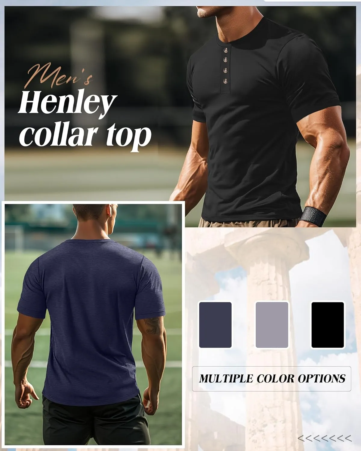 Ficerd 3 Pack Men's Henley T-Shirts Cotton Short Sleeve Casual Basic Tees Summer Loose Fit Oversized Solid Tops
