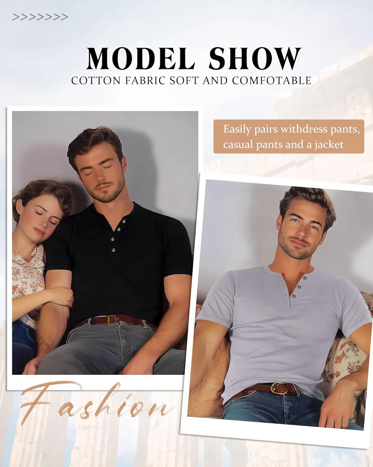 Ficerd 3 Pack Men's Henley T-Shirts Cotton Short Sleeve Casual Basic Tees Summer Loose Fit Oversized Solid Tops