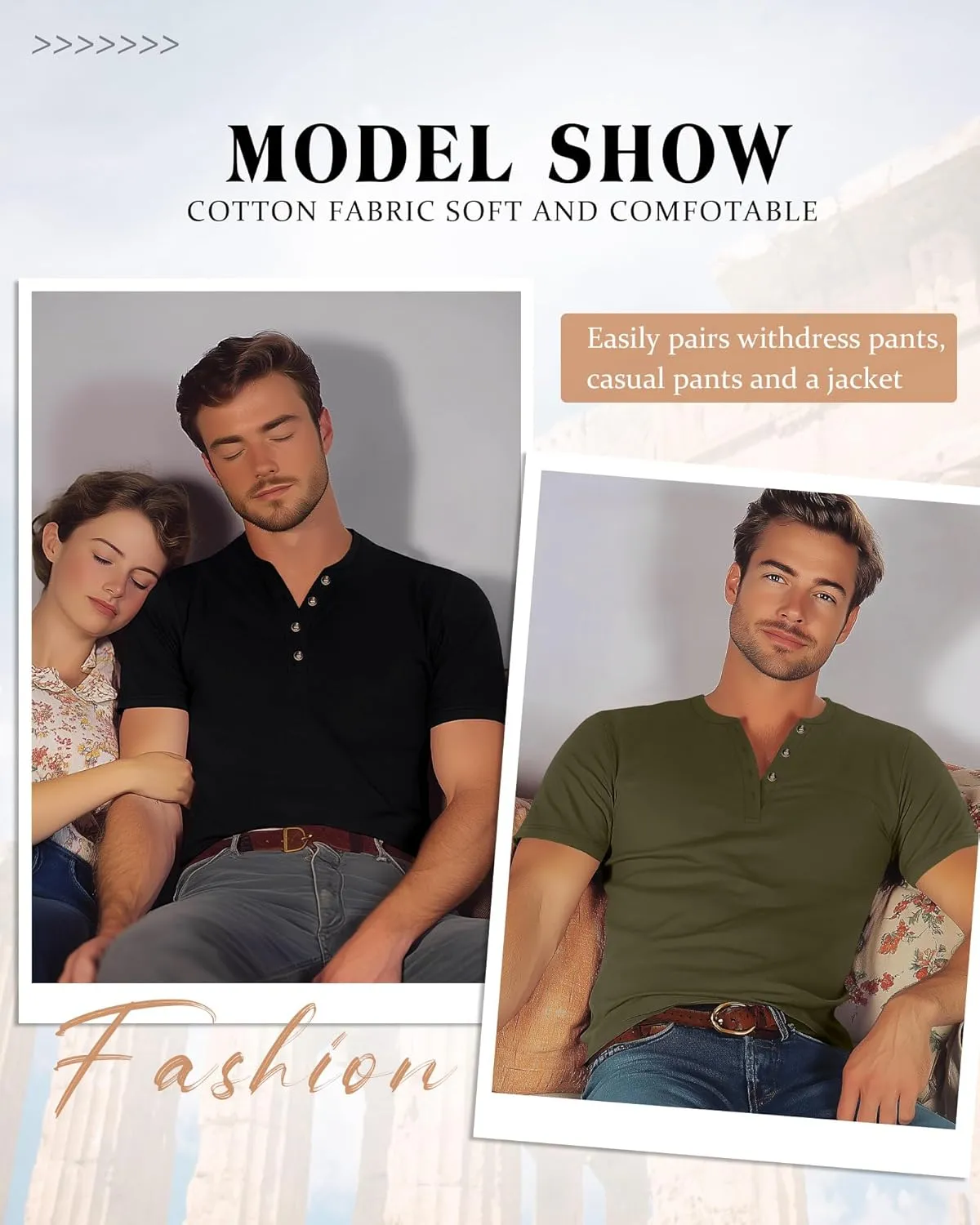 Ficerd 3 Pack Men's Henley T-Shirts Cotton Short Sleeve Casual Basic Tees Summer Loose Fit Oversized Solid Tops