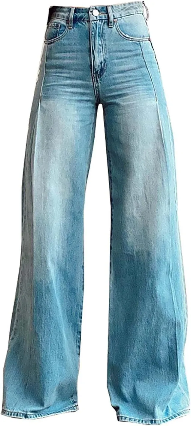 Flare Jeans for Women Wide Leg Jeans Woman Vintage Floral Print High Waisted Straight Stretch Pants with Pockets