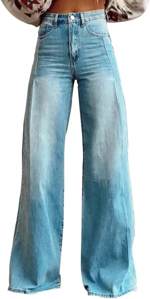 Flare Jeans for Women Wide Leg Jeans Woman Vintage Floral Print High Waisted Straight Stretch Pants with Pockets