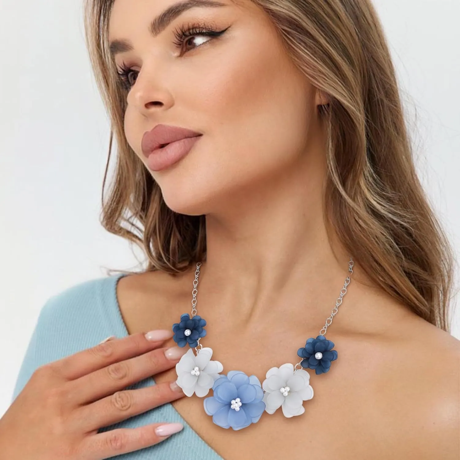 Flyonce Flower Collar Necklace, Floral Flowers Statement Summer Beach Chokers Necklaces for Women