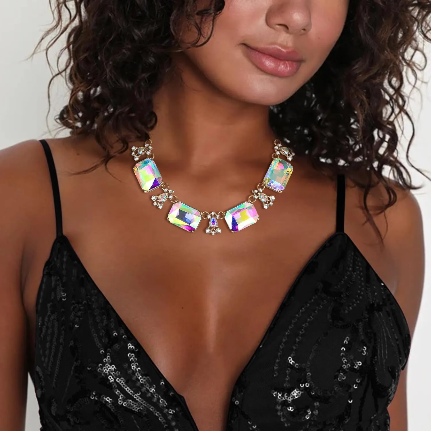 Flyonce Gltitter Crystal Choker Necklace, Sparkly Rhinestone Statement Chokers Necklaces Costume Prom Party Neck Piece for Women